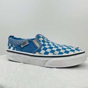 VANS Classic Slip-On Checkerboard  Shoes Youth Sz 1 Kids Vans Blue White Vans 1